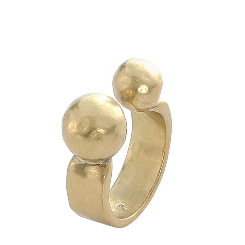 NEW Bella Uno Fine Silver Plated Worn Gold Tone Double Ball Open Womens Ring 8
